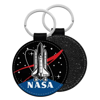 NASA Badge, Μπρελόκ Δερματίνη, στρογγυλό ΜΑΥΡΟ (5cm)