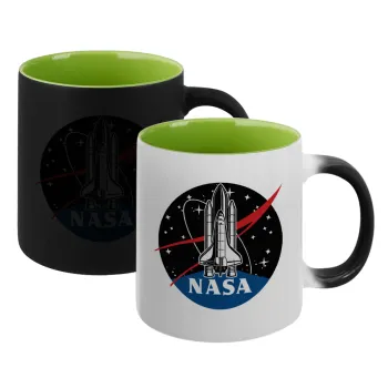 NASA Badge, Κούπα Μαγική εσωτερικό πράσινο, κεραμική 330ml που αλλάζει χρώμα με το ζεστό ρόφημα