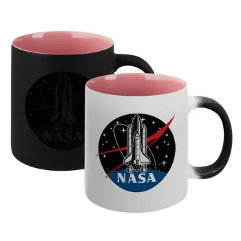 NASA Badge, Κούπα Μαγική εσωτερικό ΡΟΖ, κεραμική 330ml που αλλάζει χρώμα με το ζεστό ρόφημα