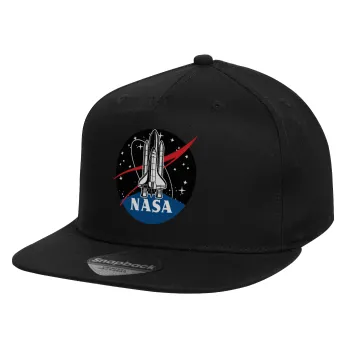 NASA Badge, Καπέλο παιδικό Flat Snapback, Μαύρο (100% ΒΑΜΒΑΚΕΡΟ, ΠΑΙΔΙΚΟ, UNISEX, ONE SIZE)