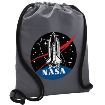 NASA Badge, Τσάντα πλάτης πουγκί GYMBAG ΓΚΡΙ, με τσέπη (40x48cm) & χονδρά κορδόνια