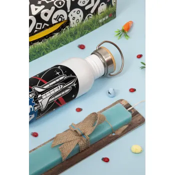 NASA Badge, Πασχαλινή Λαμπάδα με παγούρι μεταλλικό (620ml, stainless steel) & κερί αρωματικό πλακέ (30cm) (ΤΙΡΚΟΥΑΖ)