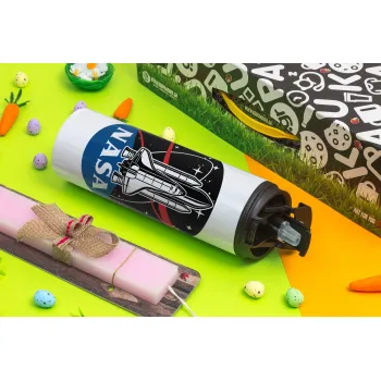 NASA Badge, Πασχαλινή Λαμπάδα με Travel Tumbler θερμό με διπλό καπάκι (600ml, BPA free) & κερί αρωματικό πλακέ (30cm) (ΡΟΖ)