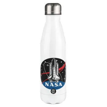 NASA Badge, Μεταλλικό παγούρι θερμός Λευκό (Stainless steel), διπλού τοιχώματος, 500ml