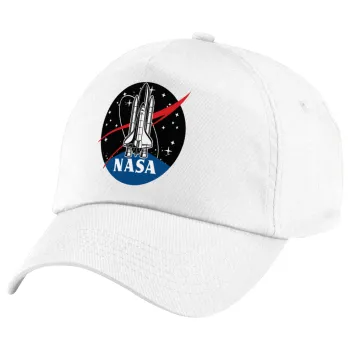 NASA Badge, Πεντάφυλλο καπέλο Λευκό, 100% Βαμβακερό (Twill), με ρύθμιση, unisex