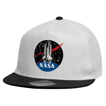 NASA Badge, Καπέλο παιδικό Flat Snapback, Λευκό (100% ΒΑΜΒΑΚΕΡΟ, ΠΑΙΔΙΚΟ, UNISEX, ONE SIZE)