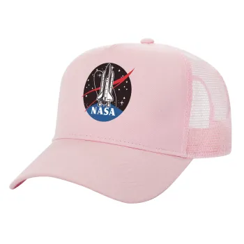 NASA Badge, Καπέλο Παιδικό Structured Trucker, με Δίχτυ, ΡΟΖ (100% ΒΑΜΒΑΚΕΡΟ, ΠΑΙΔΙΚΟ, UNISEX, ONE SIZE)