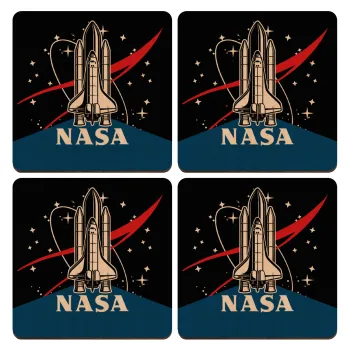 NASA Badge, ΣΕΤ x4 Σουβέρ ξύλινα τετράγωνα plywood (9cm)