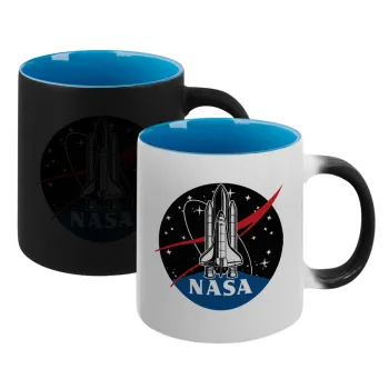 NASA Badge, Κούπα Μαγική εσωτερικό μπλε, κεραμική 330ml που αλλάζει χρώμα με το ζεστό ρόφημα