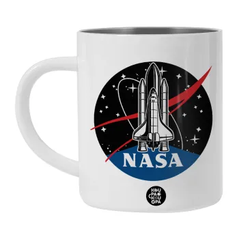 NASA Badge, Λευκή Ανοξείδωτη Μεταλλική Κούπα 450ml - Διπλού Τοιχώματος 