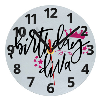 Birthday Diva queen, Ρολόι τοίχου γυάλινο (20cm)