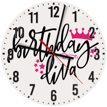 Birthday Diva queen, Ρολόι τοίχου ξύλινο (30cm)