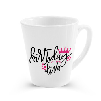 Birthday Diva queen, Κούπα κωνική Latte Λευκή, κεραμική, 300ml