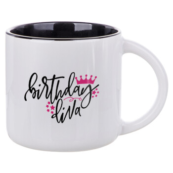 Birthday Diva queen, Κούπα κεραμική 400ml Λευκή/Μαύρη