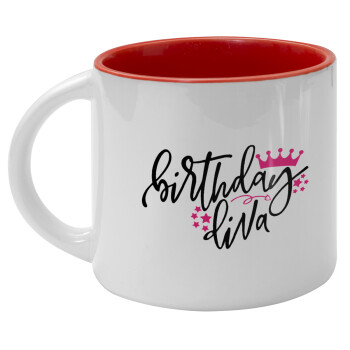 Birthday Diva queen, Κούπα κεραμική 400ml Λευκή/Κόκκινη