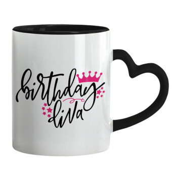 Birthday Diva queen, Mug heart black handle, ceramic, 330ml