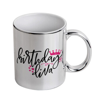 Birthday Diva queen, Mug ceramic, silver mirror, 330ml