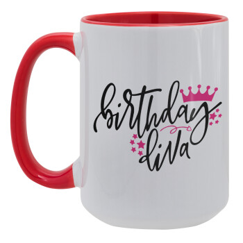 Birthday Diva queen, Κούπα Mega 15oz, κεραμική Κόκκινη, 450ml