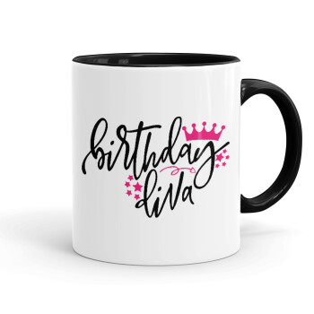 Birthday Diva queen, Mug colored black, ceramic, 330ml