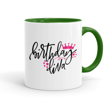 Birthday Diva queen, Mug colored green, ceramic, 330ml