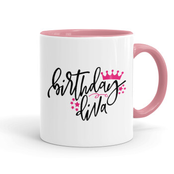 Birthday Diva queen, Κούπα χρωματιστή ροζ, κεραμική, 330ml