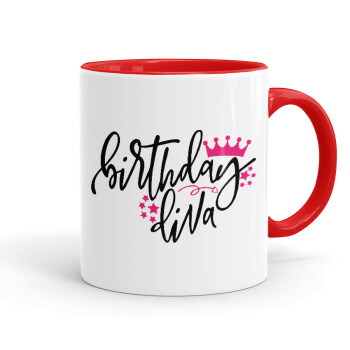Birthday Diva queen, Mug colored red, ceramic, 330ml
