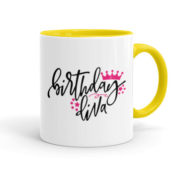 Birthday Diva queen, Mug colored yellow, ceramic, 330ml