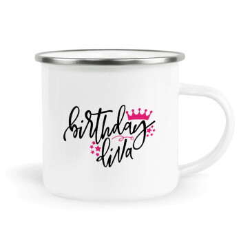 Birthday Diva queen, Κούπα Μεταλλική εμαγιέ λευκη 360ml