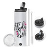Travel Tumbler θερμό με διπλό καπάκι, μεταλλικό καλαμάκι και βούρτσα καθαρισμού (Ανωξείδωτο 304 Food grade, BPA free, 600ml)