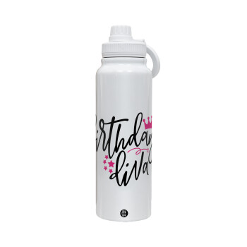 Birthday Diva queen, 1L Stainless Steel Thermal Bottle with Phone Holder & Double Wall Insulation