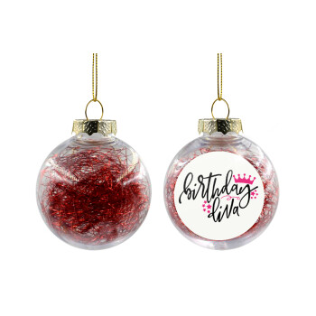 Birthday Diva queen, Transparent Christmas tree ball ornament with red filling 8cm