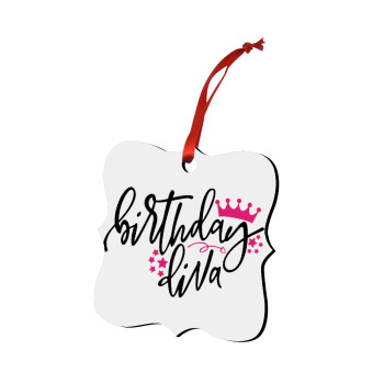 Birthday Diva queen, Christmas ornament polygon wooden 7.5cm