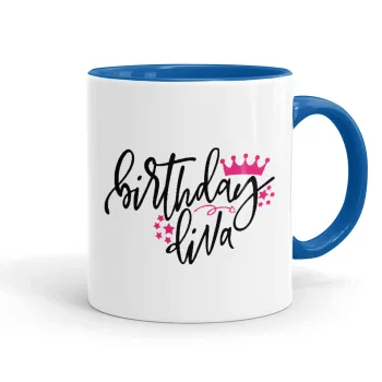 Birthday Diva queen, Mug colored blue, ceramic, 330ml