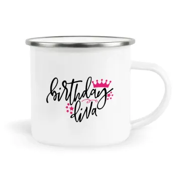 Birthday Diva queen, Κούπα Μεταλλική εμαγιέ λευκη 360ml