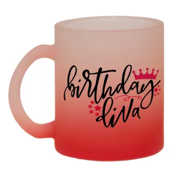 Birthday Diva queen, Κούπα γυάλινη δίχρωμη με βάση το κόκκινο ματ, 330ml