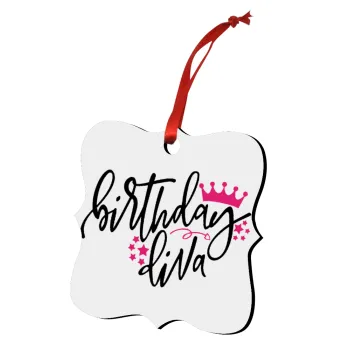 Birthday Diva queen, Christmas ornament polygon wooden 7.5cm