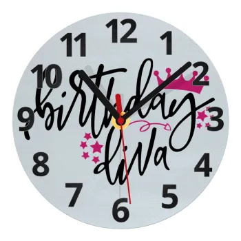 Birthday Diva queen, Ρολόι τοίχου γυάλινο (20cm)