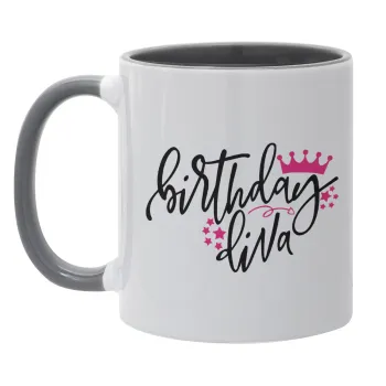 Birthday Diva queen, Mug colored grey, ceramic, 330ml