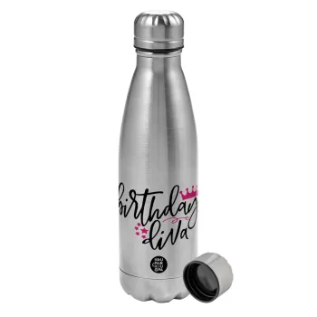 Birthday Diva queen, Metallic water bottle, stainless steel, 750ml