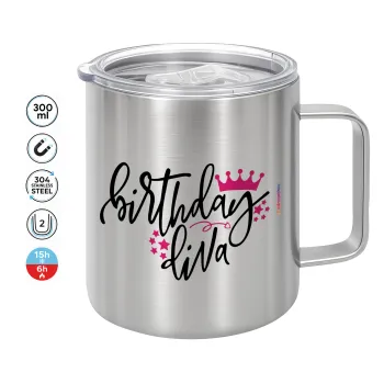 Birthday Diva queen, Mug Stainless steel double wall 300ml