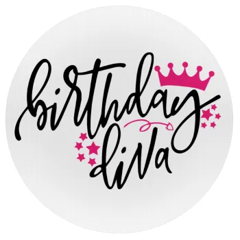 Birthday Diva queen, Mousepad Round 20cm