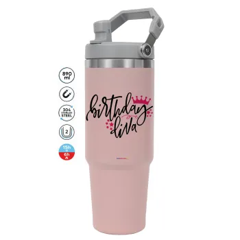Birthday Diva queen, ΡΟΖ χρώματος Θερμός Ανοξείδωτο 890ml (30oz) με χερούλι