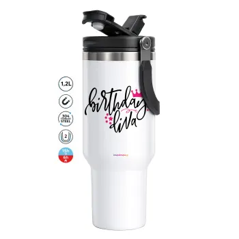 Birthday Diva queen, Mega Tumbler με καπάκι, διπλού τοιχώματος (θερμό) 1,2L