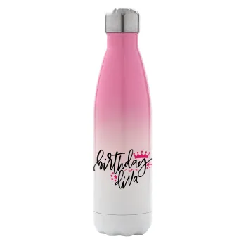Birthday Diva queen, Metal mug thermos Pink/White (Stainless steel), double wall, 500ml