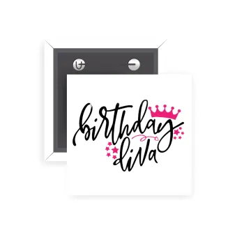 Birthday Diva queen, Κονκάρδα παραμάνα τετράγωνη 5x5cm