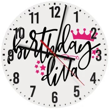 Birthday Diva queen, Ρολόι τοίχου ξύλινο (30cm)