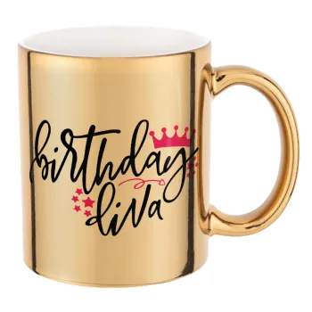 Birthday Diva queen, Mug ceramic, gold mirror, 330ml