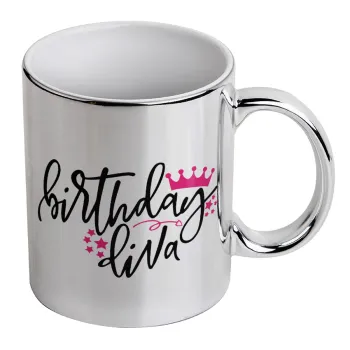 Birthday Diva queen, Mug ceramic, silver mirror, 330ml
