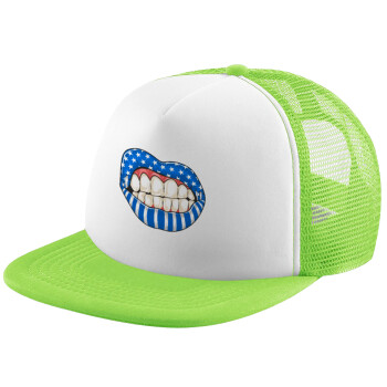 Ελληνική σημαία lips, Καπέλο Soft Trucker με Δίχτυ Πράσινο/Λευκό