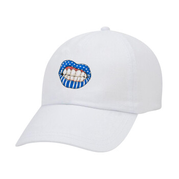 Ελληνική σημαία lips, Καπέλο Ενηλίκων Baseball Λευκό 5-φύλλο (POLYESTER, ΕΝΗΛΙΚΩΝ, UNISEX, ONE SIZE)